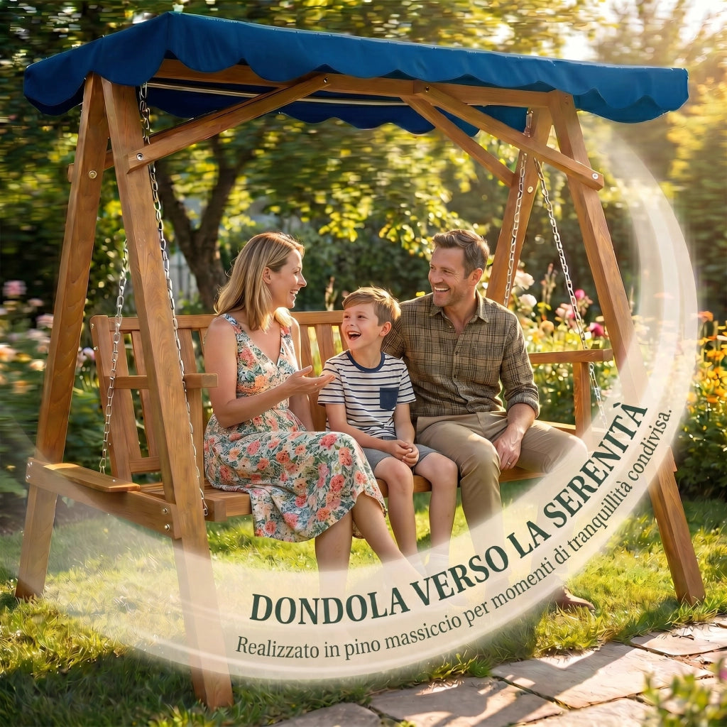 Dondolo da Giardino 3 Posti in Legno con Baldacchino ¨C zephmum ¨C 210x130x185cm