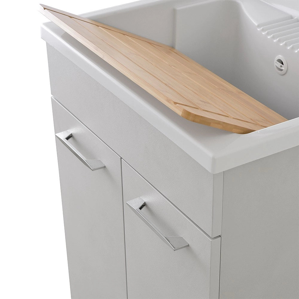 Mobile lavatoio 60x50 cm grigio calce vasca in resina e kit di scarico Moon