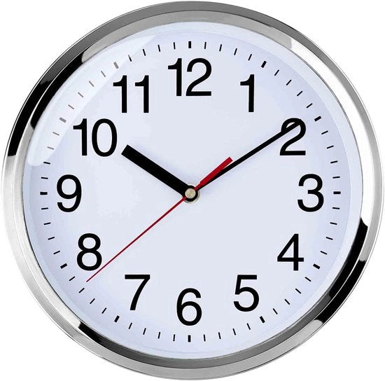 Orologio da parete silenzioso, 25 cm, senza ticchettio, orologio da parete di alta qualità in legno di quarzo, orologio decorativo per casa/ cucina/ufficio/scuola, facile da leggere, funziona con batterie (cromato)