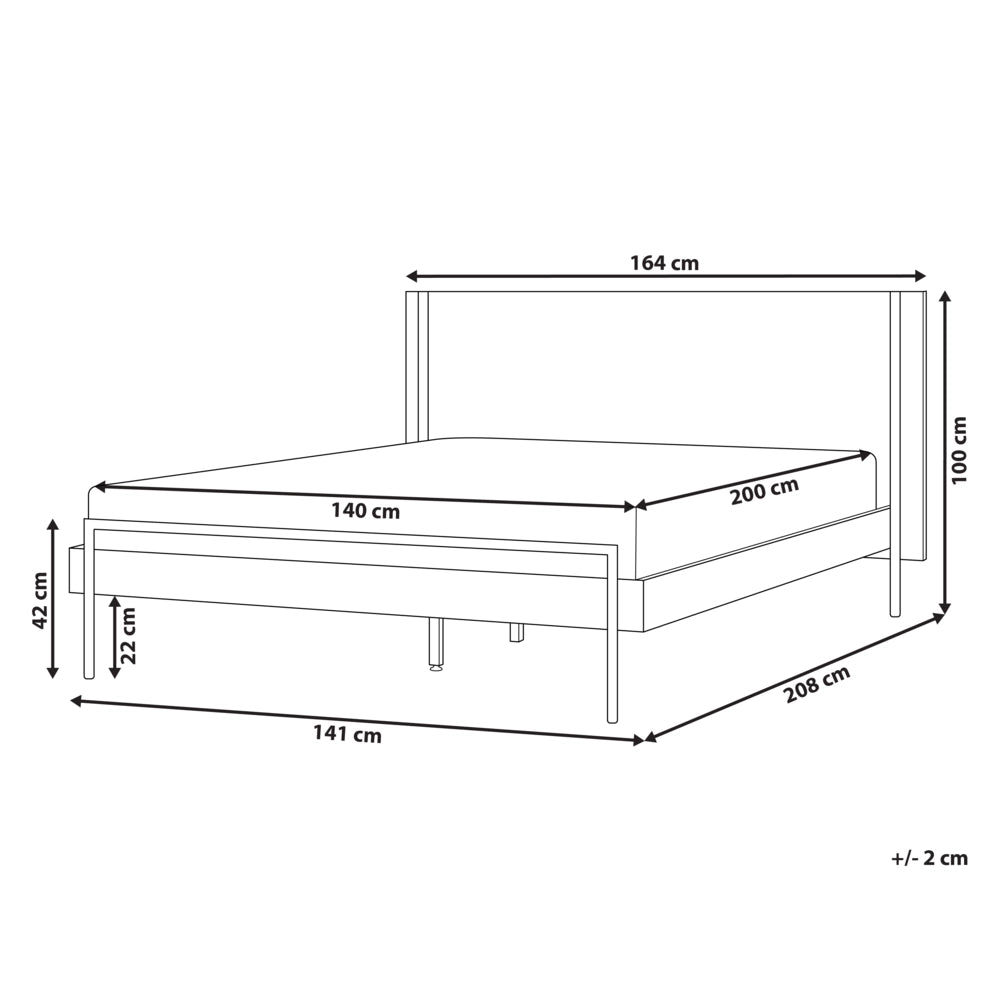 Letto 140 x 200 cm in frassino scuro con rete a doghe e testiera gambe in metallo nero
