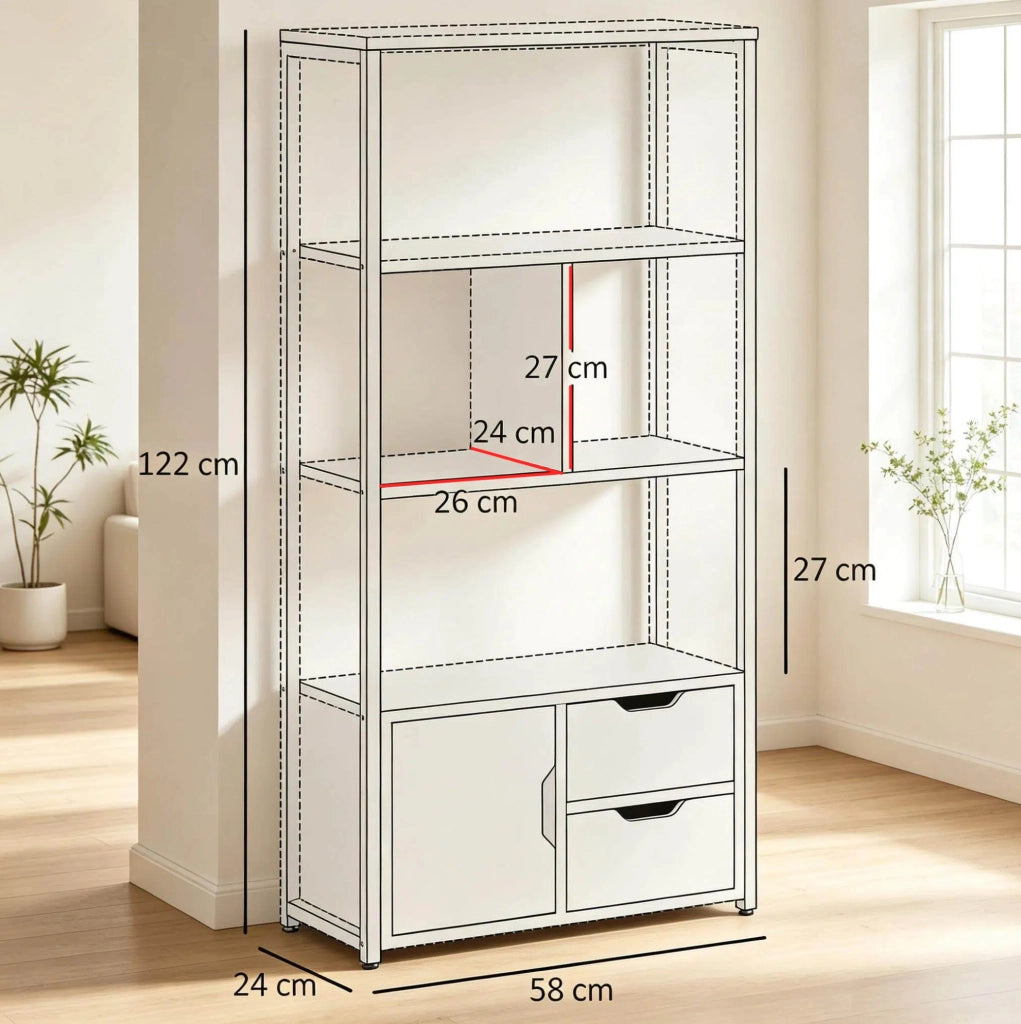 Libreria 58x24x122 cm nera e legno， con vano aperto e chiuso
