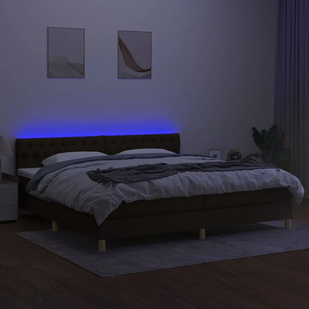 Letto a Molle Materasso e LED Marronescuro 200x200cm in Tessuto cod mxl 59317