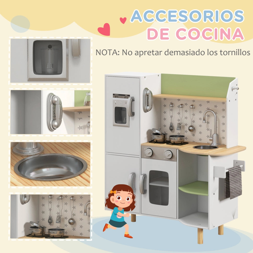 Casetta da Cucina per Bambini in Legno con Lavello e Accessori ¨C Zephmum ¨C Bianco 84x34x89 cm
