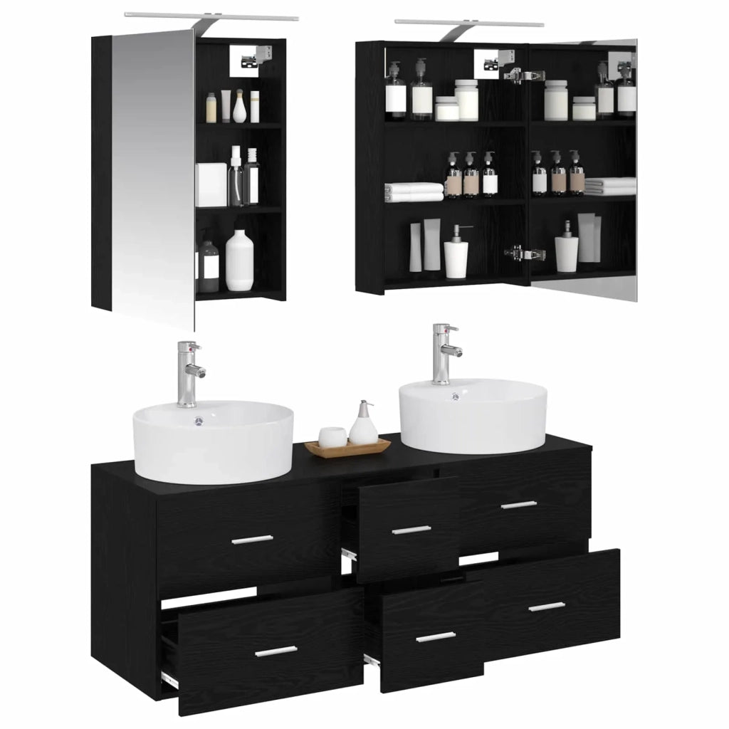 Set di mobili per il bagno 5 pcs Rovere Nero 3406912
