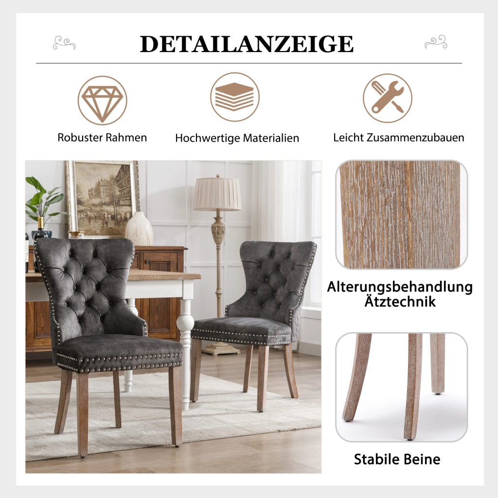 SEDIA Imbottita con borchie, gambe regolabili, 53x46,5x95 cm, grigio, Set da 4 pezzi