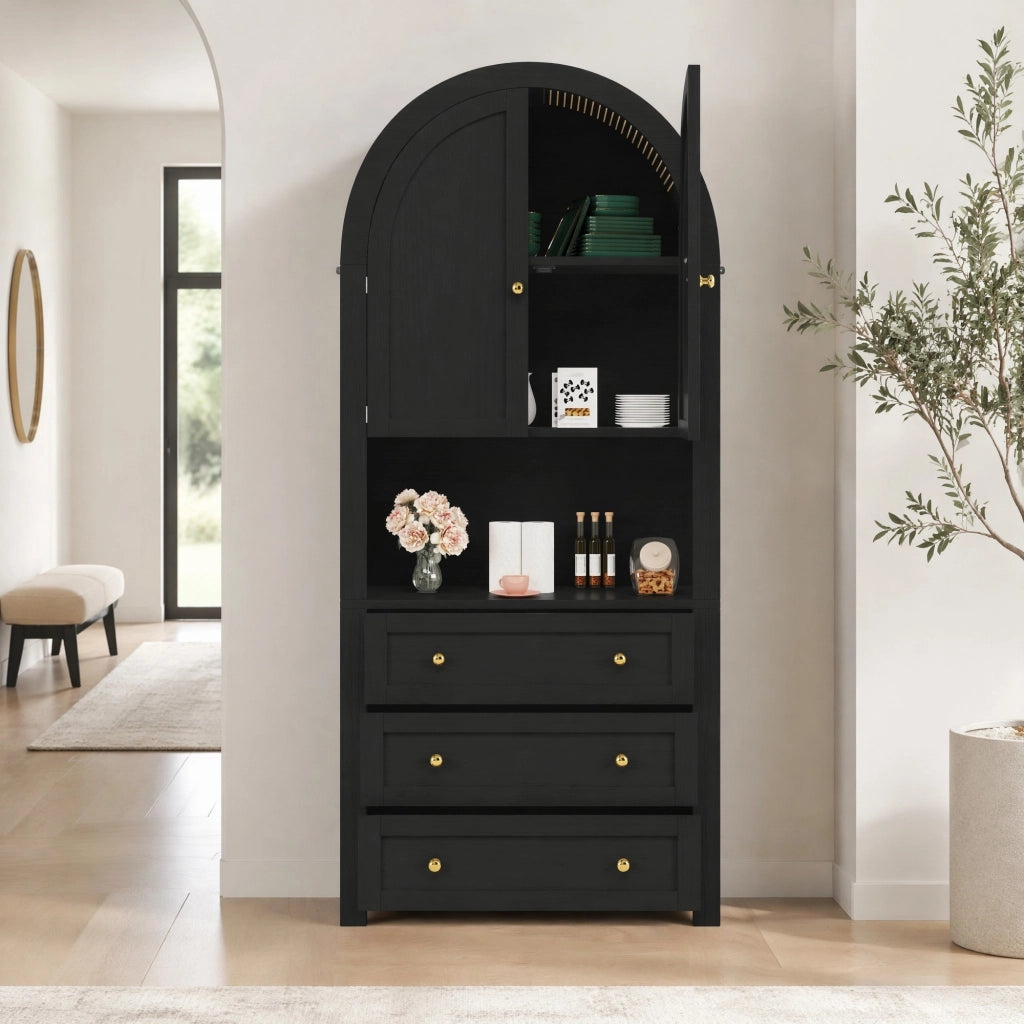 ARMADIO Alto con 3 Cassetti e Ante 70x35x180 cm Nero MDF