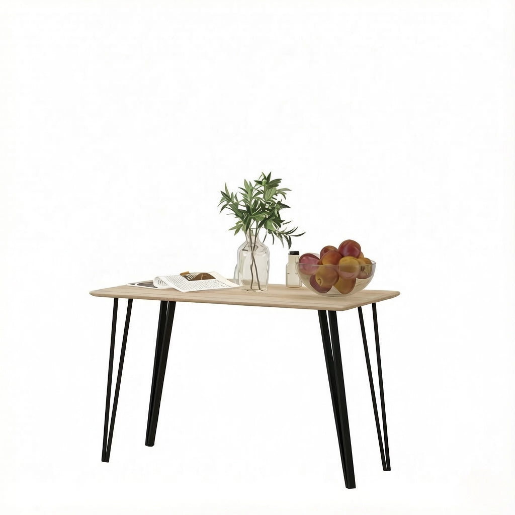Tavolo da pranzo rettangolare con piano in MDF e gambe in metallo nero e rovere chiaro per cucina 120 × 60 × 75 cm
