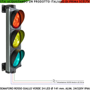 Semaforo 3 Luci Schede 24 Led Rossi 24 Gialli 24 Verdi Alim. 24/220 Vac 5 W Omologato Securvai Corpo in Profilato di Alluminio IP66 Diametro luce 141 mm Fissaggio a Parete Orientabile 360° Regola Transito Veicoli Garage
