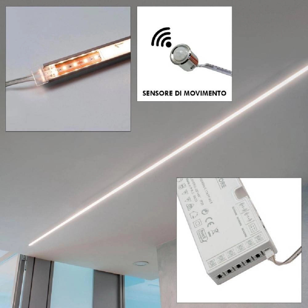 Trade Shop - Kit 3pz Barra Led 36w Profilo Alluminio Alimentatore Luce 4000k Sensore Movimento -