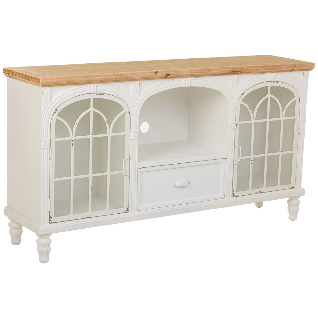 Credenza in legno bianco con 2 ante e 1 cassetto 150x36x80h cm