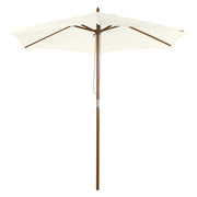 Ombrellone da Giardino 2.5x2.3 m a 6 Stecche, in Legno e Poliestere, Bianco Crema