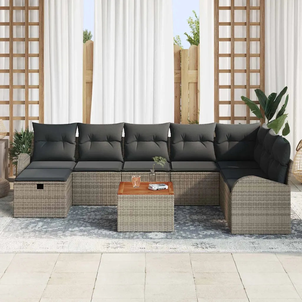Set Divano da Giardino con cuscino 9 pcs Grigio Poly Rattan