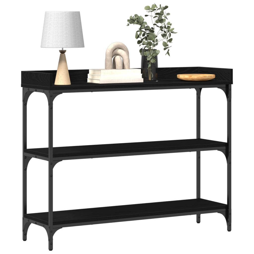 Tavolino Consolle Nero Rovere 100x30x80 cm Legno Ingenerizzato e Acciaio