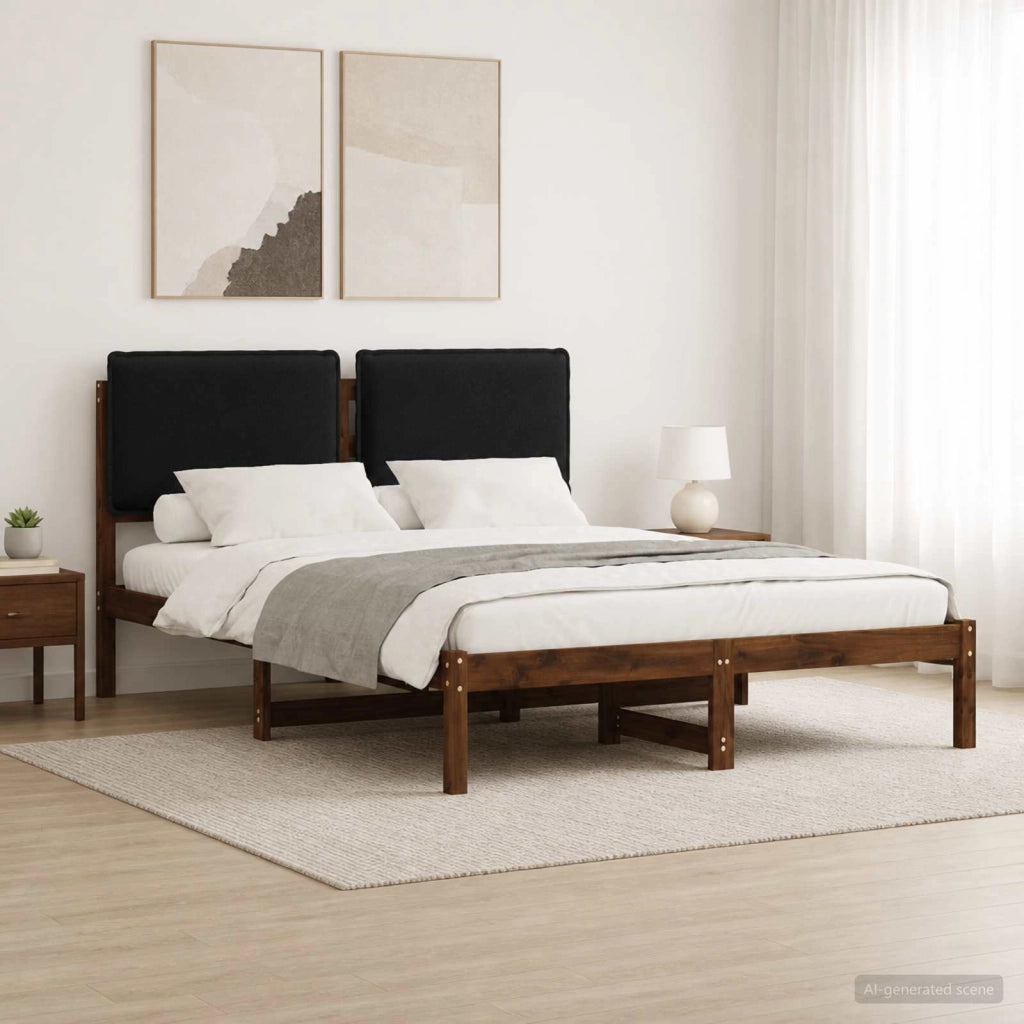 Letto con Testiera Rivestita Marrone scuro e Nero 135 x 190 cm 903918