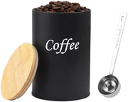 Contenitore aereostatico per caffè 500 ml - Contenitore di riserva per caffè - Contenitore di stoccaggio - Contenitore per tè/cacao - Contenitore in acciaio - Coperchio in legno - Dimensioni 9,5 x 9,5 x 14 cm - Contenitore di stoccaggio