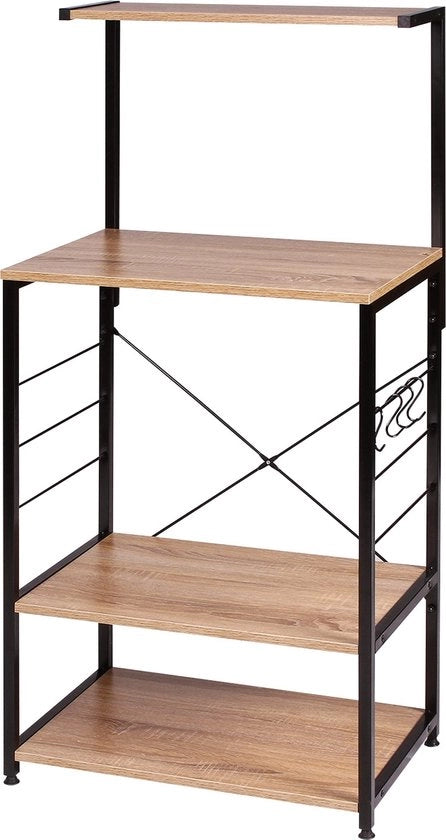 Cassa da Cucina in Legno con 3 Porte - Cassetto, Libreria, Cassetto da Parete, Cassetto Aperto - 60x40x123 cm - Legno e Metallo - Legno di Quercia Chiara