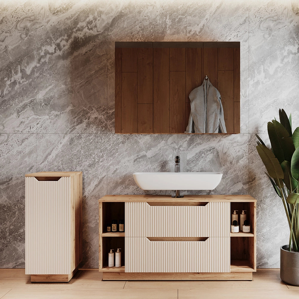 Vicco Set di mobili da bagno Rovere/cashmere a righe 3 parti