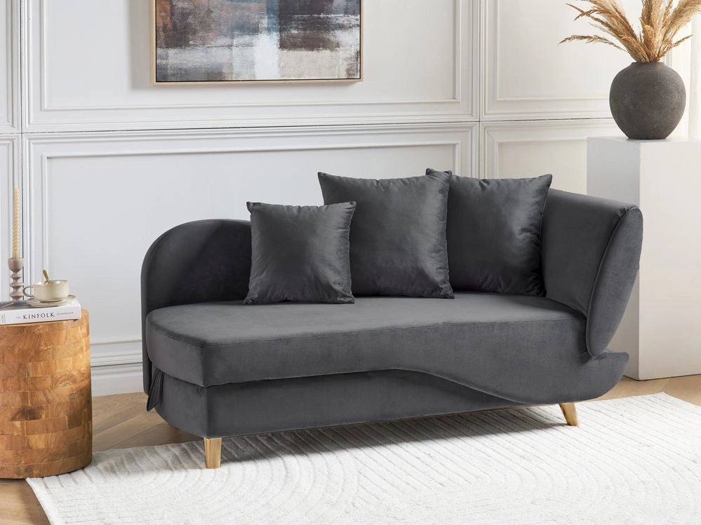 Chaise Longue in velluto grigio scuro lato destro con contenitore stile moderno soggiorno