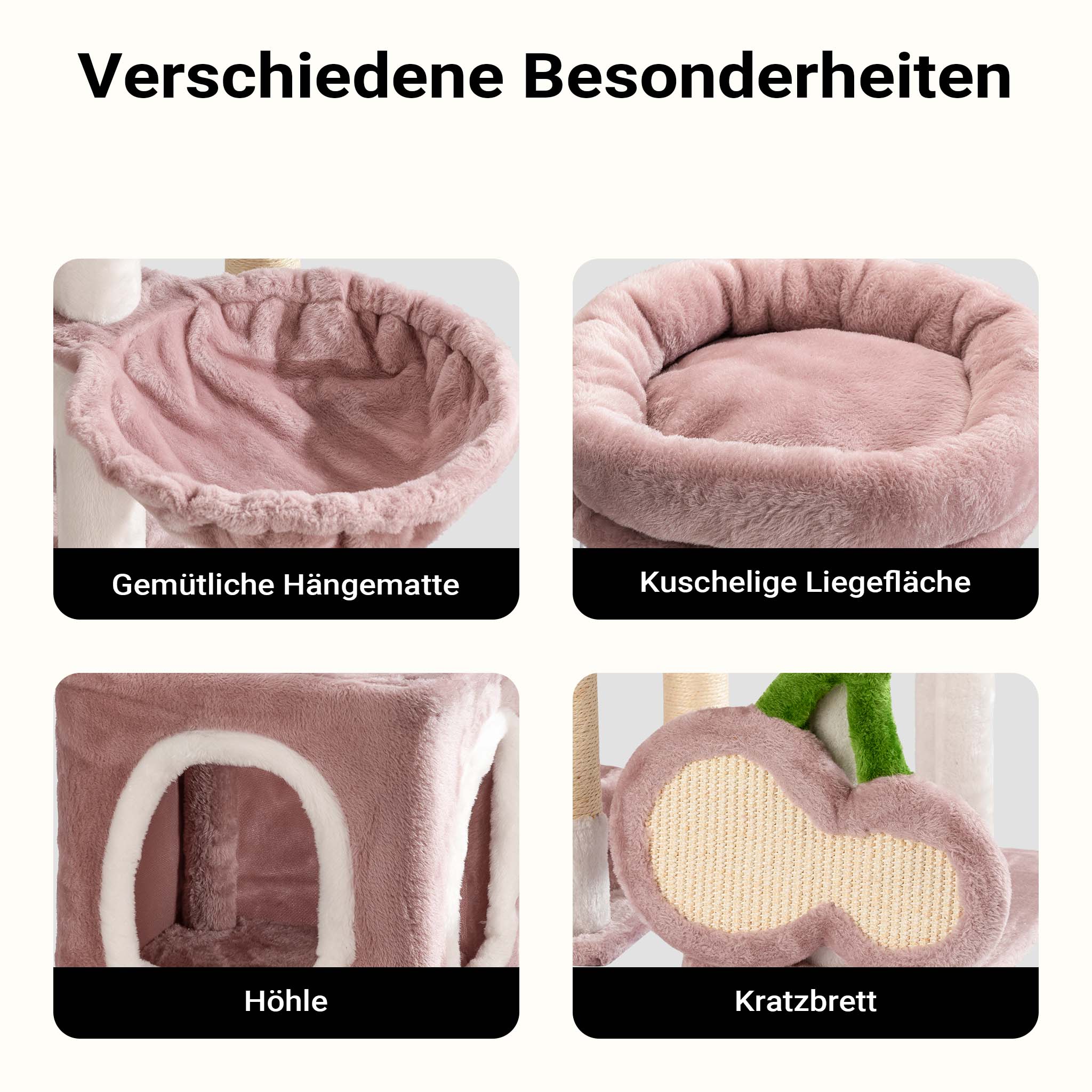 Fudajo Albero tiragraffi Ciliegia 162cm Rosa Con sisal, casetta per gatti e cucce