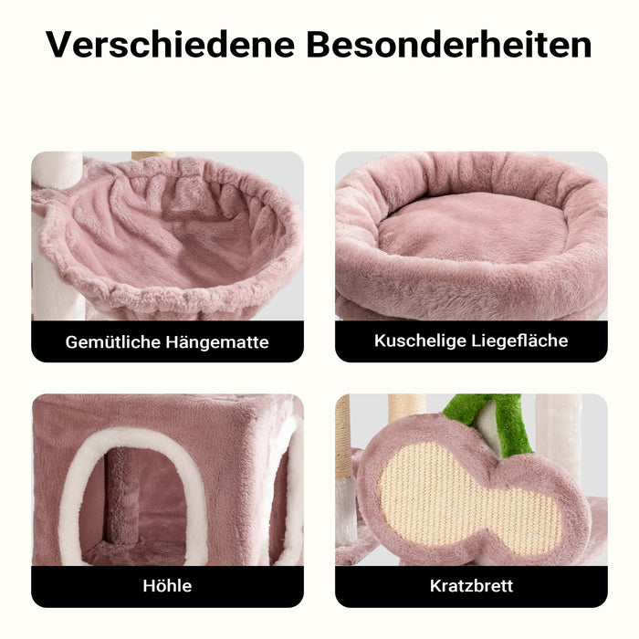 Fudajo Albero tiragraffi Ciliegia 162cm Rosa Con sisal, casetta per gatti e cucce