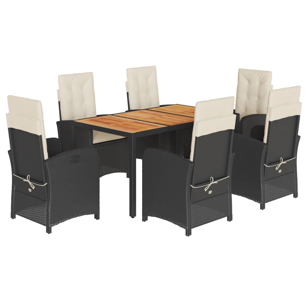 Set da Pranzo da Giardino 7 pz Nero con Cuscini in Polyrattan 3212226