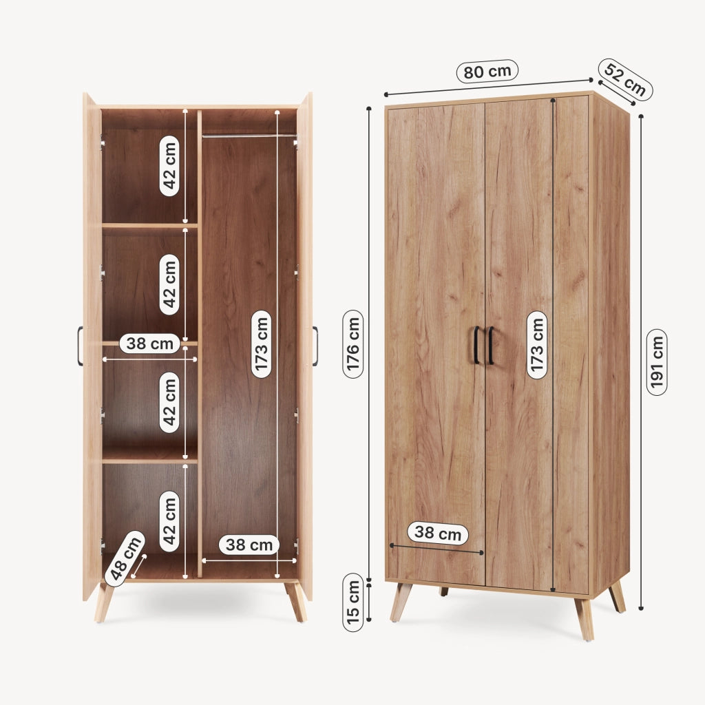 Armadio Guardaroba Norg con 2 Ante e 4 Scomparti 191x80x52 cm - Effetto Rovere [en.casa]