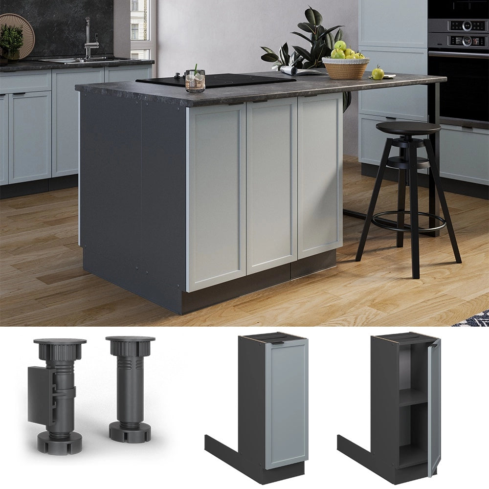 Isola cucina Fame-Line Blu-grigio chiaro/Antracite 30 cm senza piano di lavoro Vicco