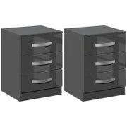 Set 2 Comodini Moderni con 3 Cassetti per Camera da Letto e Soggiorno in Truciolato, 40x36x56 cm, Grigio