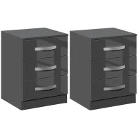 Set 2 Comodini Moderni con 3 Cassetti per Camera da Letto e Soggiorno in Truciolato, 40x36x56 cm, Grigio