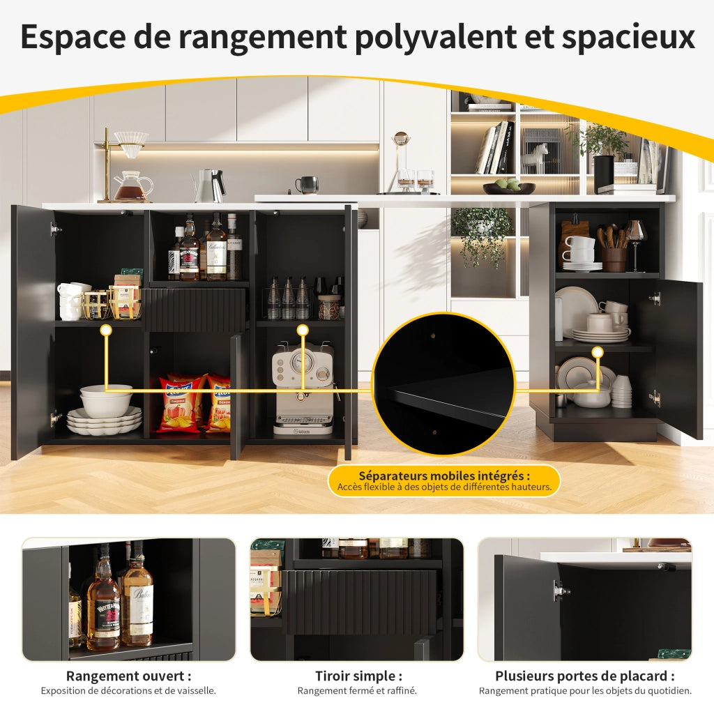 OKWISH Tavolo bar girevole con vani aperti e chiusi, piano effetto marmo, design moderno, per cucina soggiorno