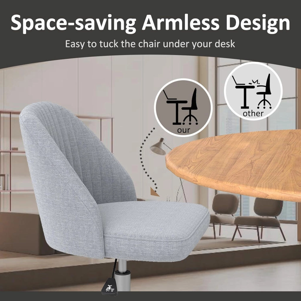 Sedia da ufficio regolabile in altezza, ergonomica, senza braccioli, sedia girevole con ruote, portata fino a 136 kg, per home office e ufficio