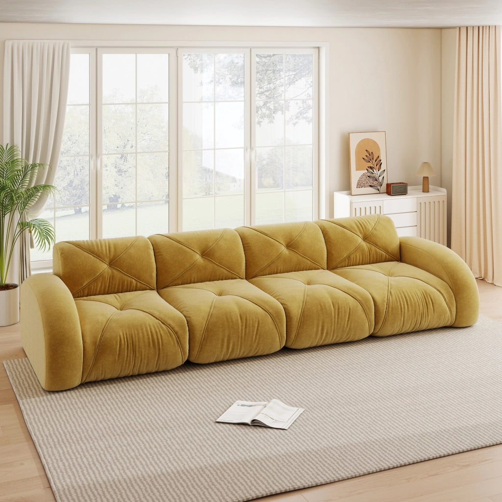 Divano modulare senza struttura interna in ciniglia giallo 358×95×76 cm