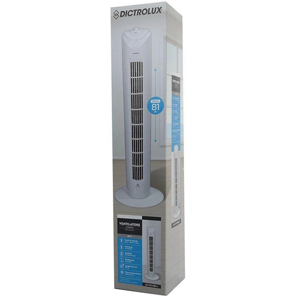 Trade Shop - Ventilatore A Torre Bianco Colonna H81 3 Velocità 45 W Slim Oscillante Flusso Aria Fresca -