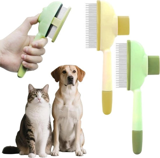 Spazzola per gatti con pulizia automatica, pulsante di attivazione, adatta per capelli lunghi e corti, rimuove nodi e capelli sciolti, confezione da 2.