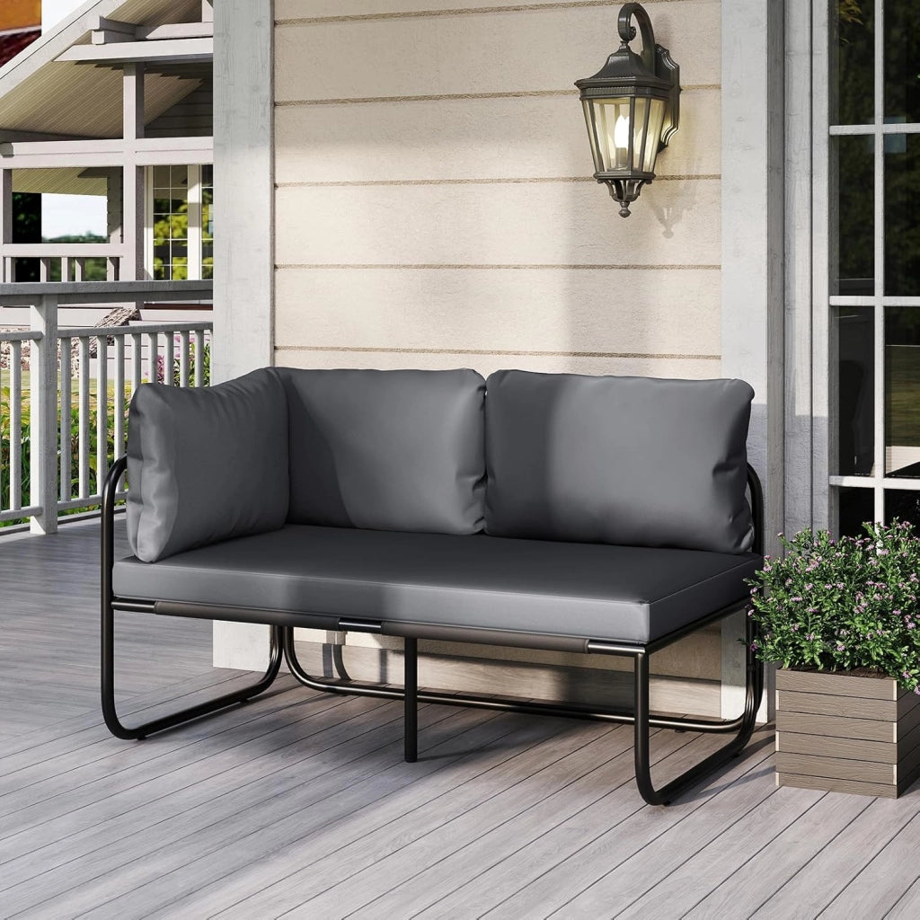 Divano da Esterno a 2 Posti, Divano da Giardino con Schienale, Braccioli, Cuscino, 3 Cuscini, Rivestimento Rimovibile, Mobile da Conversazione per 2 Persone con Struttura in Metallo