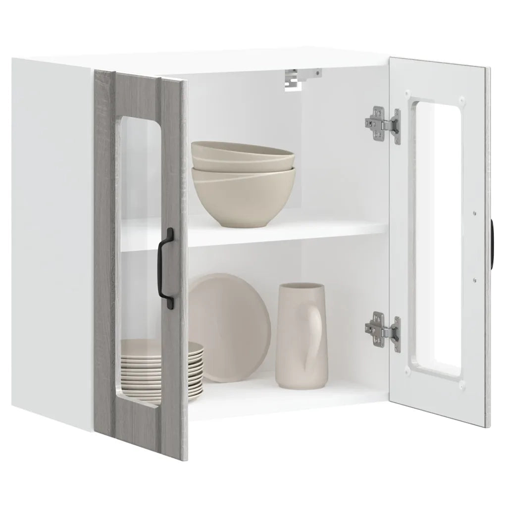 Pensile da Cucina con Porta in Vetro-Mobile Cucina da Parete Lucca Grigio Sonoma 706093
