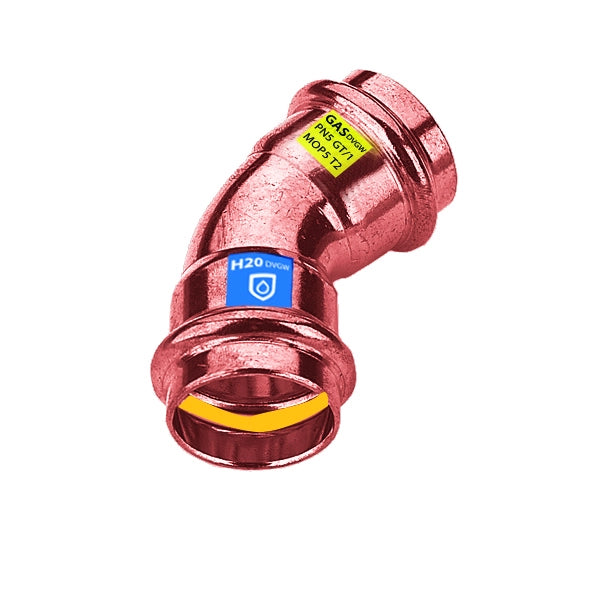 CURVA IN RAME A PRESSARE  45  ° FF ACQUA/GAS- Diam. 28- FRABO- pezzi 1
