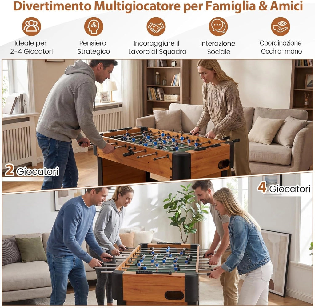 COSYWAY Calcio Balilla, Biliardino con 22 Giocatori, 2 Palline e Contatori, Tavolo da Calcio con 8 Aste per Adulti e Bambini, 119 x 108 x 79 cm