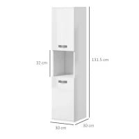 kleankin Mobile Bagno in Legno a Parete con 2 Armadietti, 2 Ripiani e Scaffale Aperto, 30x30x131.5 cm, Bianco
