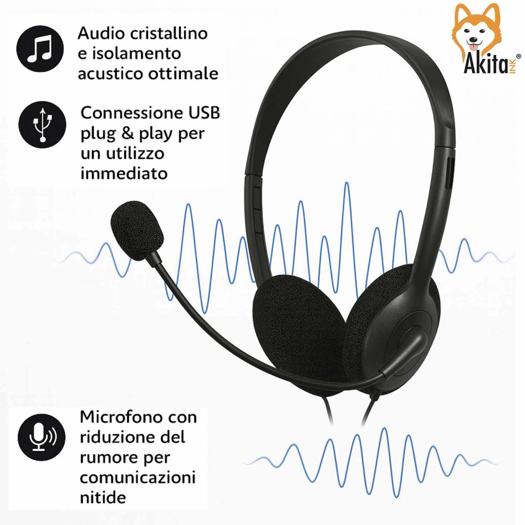 Cuffia AKITAINK USB con Microfono per Ufficio