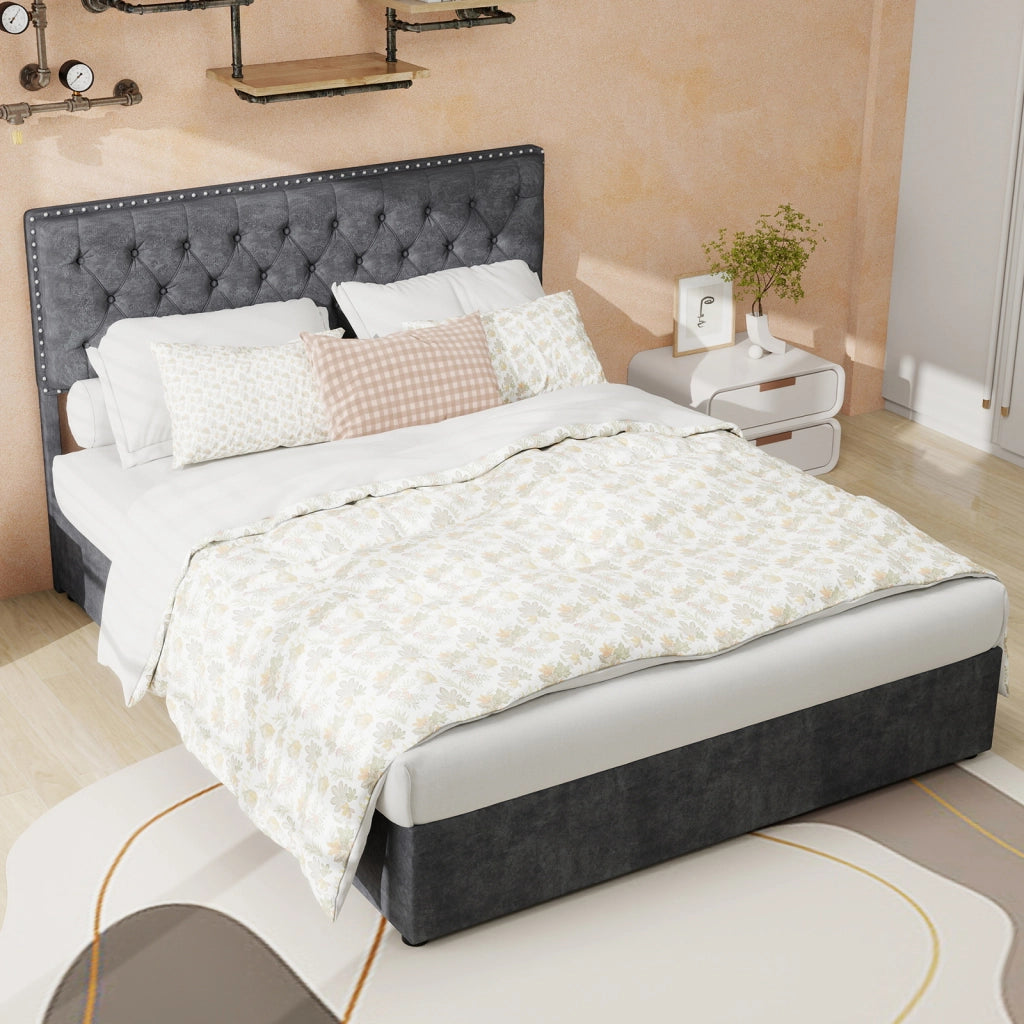 Letto Matrimoniale 140x200 cm; con spazio sotto il letto; in Tessuto e Metallo; Grigio