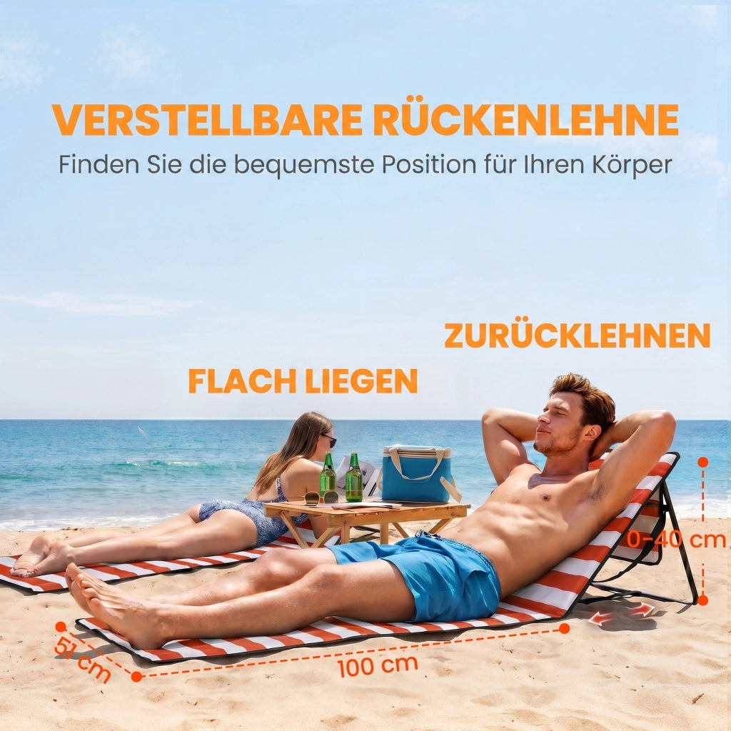 Lettino da spiaggia pieghevole con schienale regolabile ¨C zephmum ¨C rosso, acciaio, 142x51x40 cm