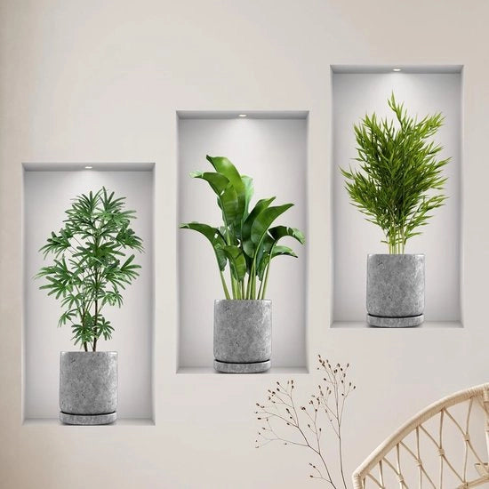 Decorativo Sticker 3D con Piante e Vasi per Ambienti Accoglienti