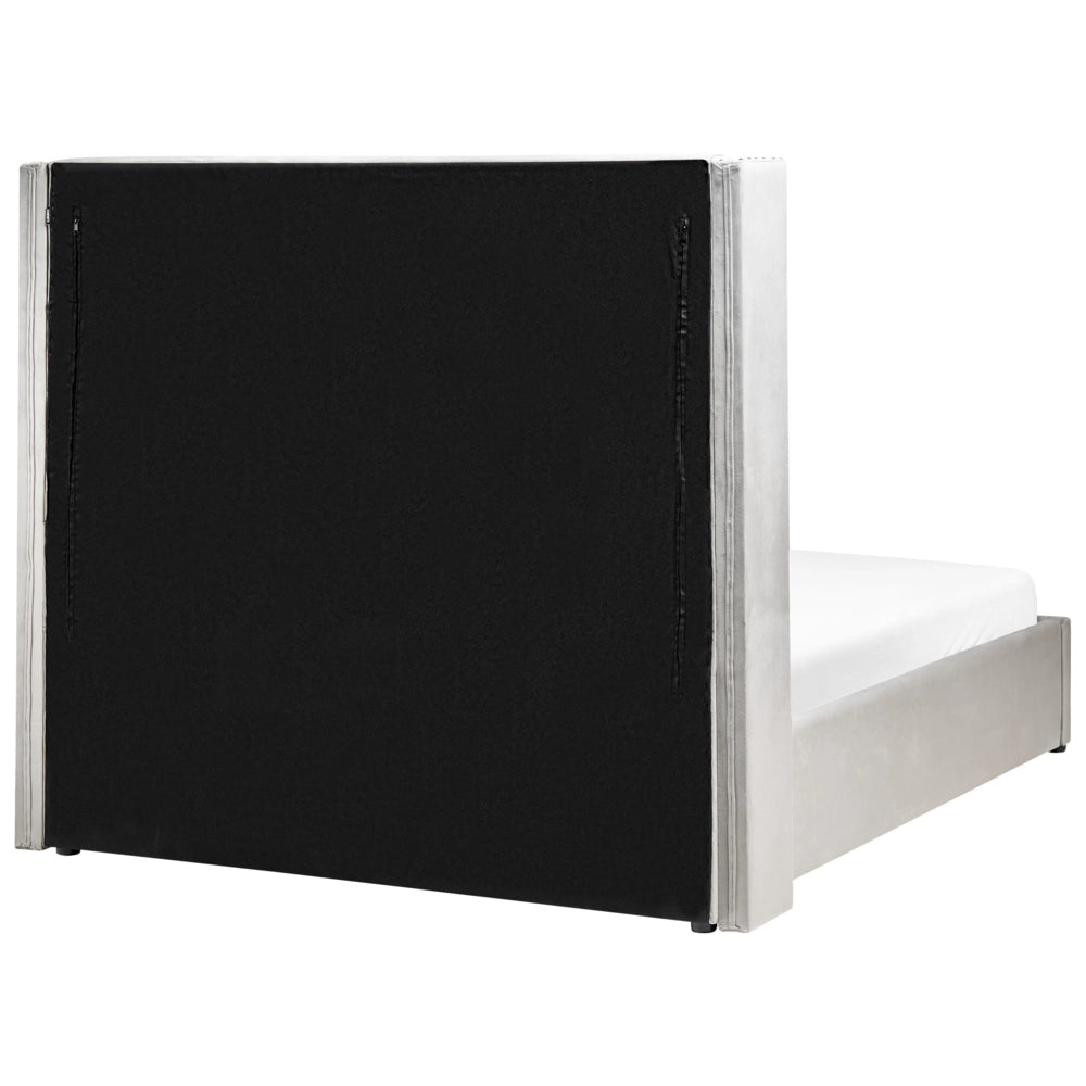 Letto contenitore velluto grigio chiaro e argento 140 x 200 cm glamour elegante