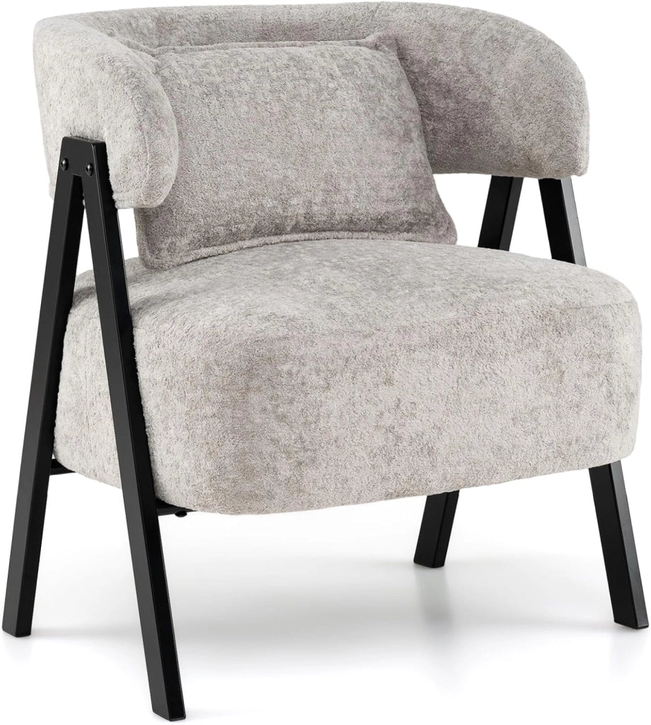 Poltrona Imbottita con Cuscino, Poltrona Singola Moderna per Lettura, Sedia Salotto Gambe in Metallo, per Salotto, Camera da Letto, Studio, Portata 150 kg (Grigio)