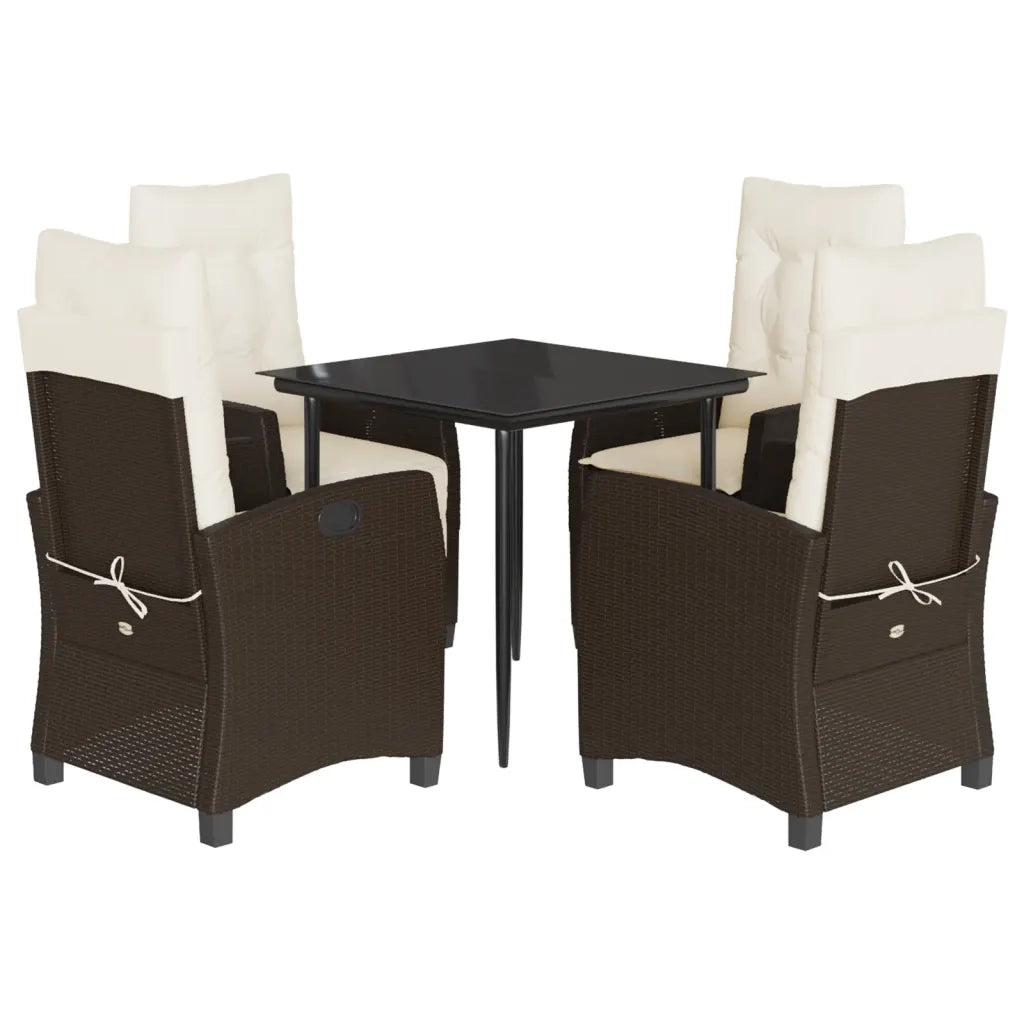 Set da Pranzo da Giardino 5pz con Cuscini in Polyrattan Marrone 3212764