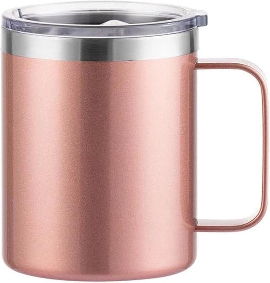 Tazza termica in acciaio inossidabile con coperchio 473 ml, 16 oz moka doppio strato isolata con manico, tazza impermeabile per caffè da campeggio tazza da viaggio tazza da birra, BPA libero (champagne)