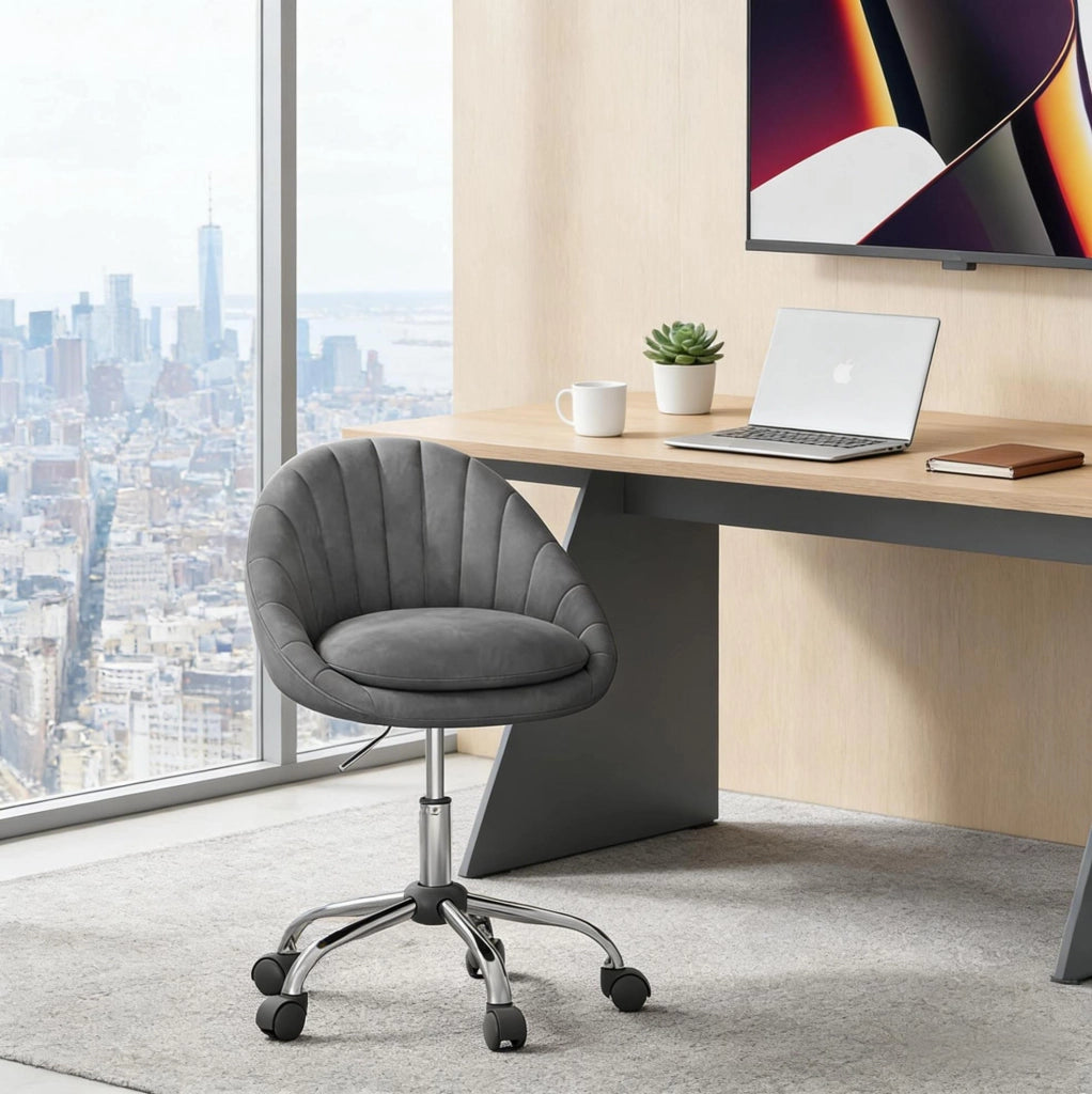 Sedia da ufficio ergonomica girevole in velluto grigio scuro