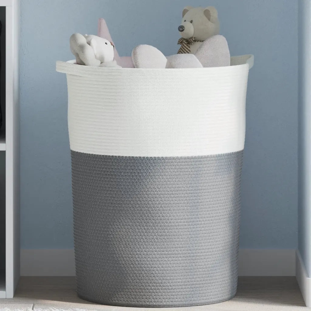 Cestino Portaoggetti Grigio e Bianco ?49x65 cm in Cotone CFW9150962