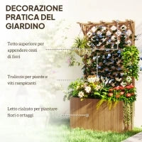 Letto per Orto Rialzato con Traliccio per Rampicanti e Pergola Superiore, 64x33x122 cm, Legno